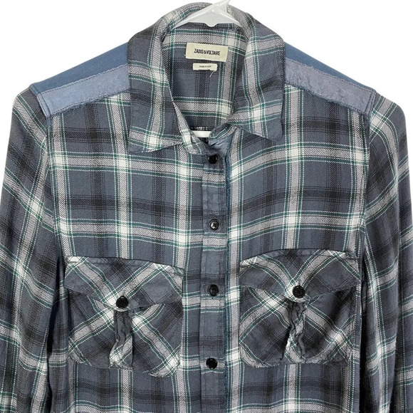 Zadig & Voltaire Drippy Flannel Plaid Shirt Womens Medium Plaid Talmi Carreaux - Picture 3 of 15